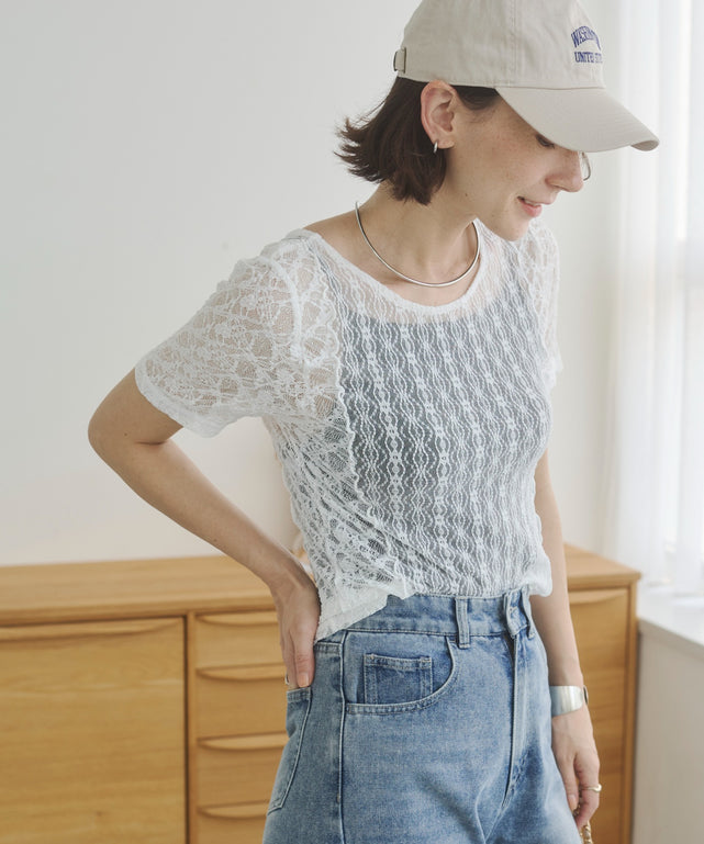 レースTシャツ/model:168cm　着用サイズ:M