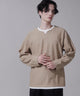 フェイクレイヤードキーネックT（LS）/ベージュ　モデル180cm　L着用