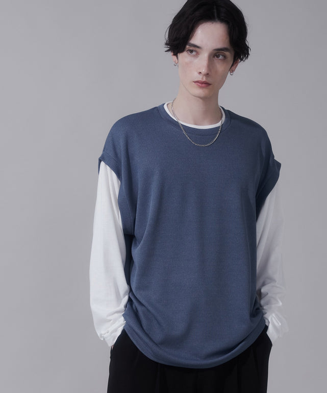 フェイクレイヤードベストT（LS）/ネイビー モデル：180cm L着用