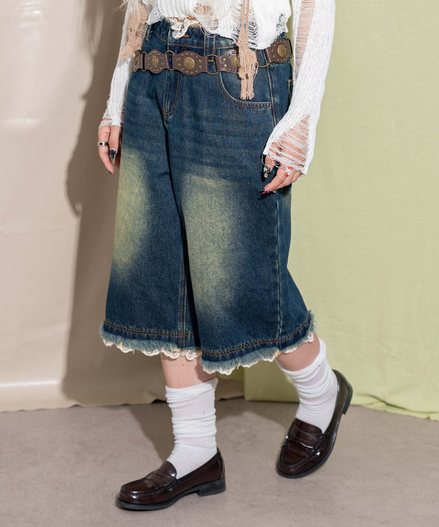 ウォッシュドレースデニムハーフパンツ/デニム中濃 モデル：155cm S着用