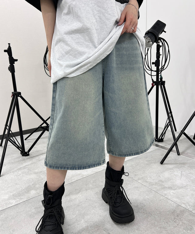 ワイドデニムハーフパンツ/デニム淡 モデル：159㎝ S着用