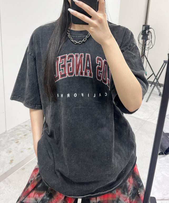 ピグメントCITYロゴビッグTシャツ/スミクロ モデル：154㎝ FREE着用