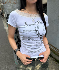 オフショルレースロゴT