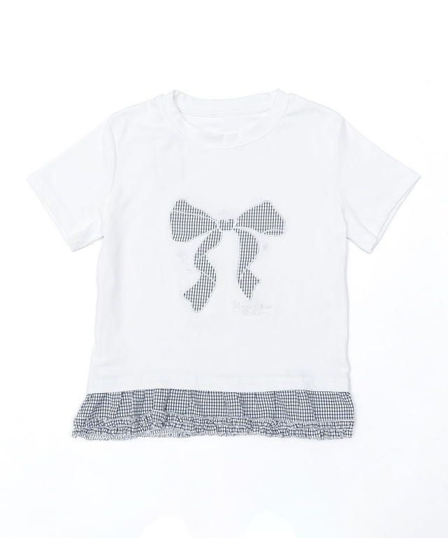 フリルヘムパッチワークTシャツ/ホワイト