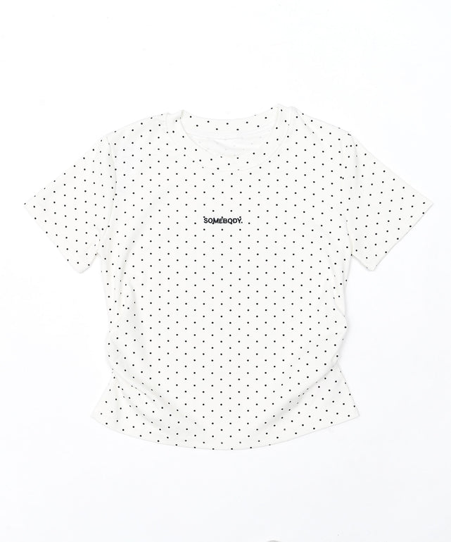 ドットサイドギャザーT/ホワイト