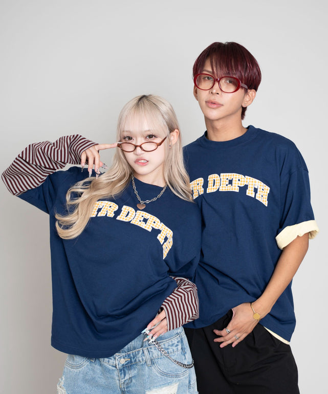 チェックカレッジグラフィックT（SS）/ネイビー