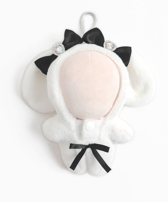 ダブルリボンアニマルぬい着ぐるみ15cm/柄１【柄1】ウサギ（ホワイト×ブラック）