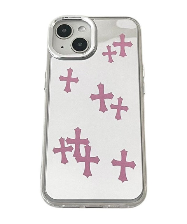 ミラークロスiphoneケース（ピンク）/柄１(iPhone13/14)