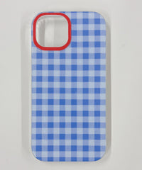 チェックiphoneケース（サックス）