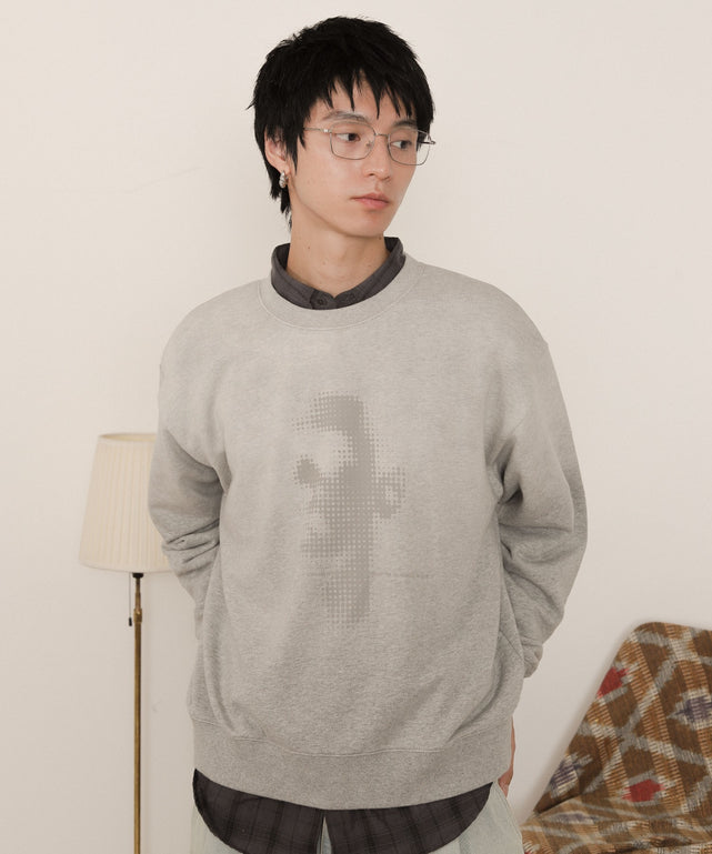 フェードプリントプルオーバー/杢グレー モデル：180cm L着用