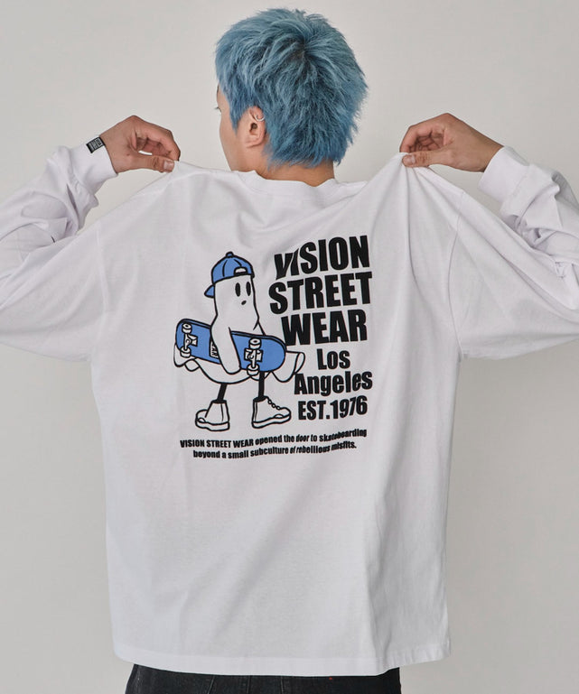 別注VISIONゴーストスケータープリントT（LS）/ホワイト　モデル：178㎝　L着用