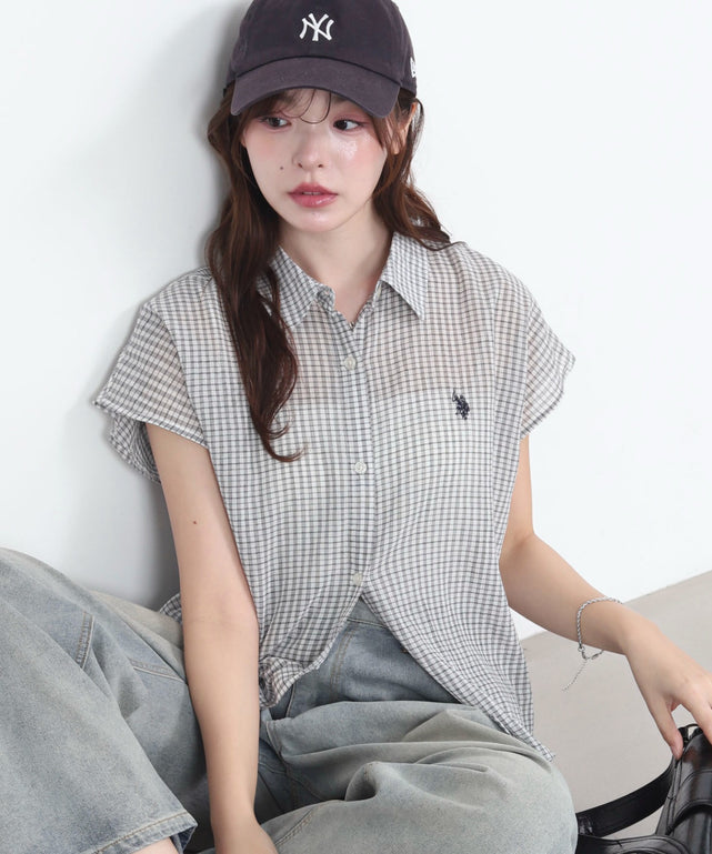 U.S. POLO ASSN.別注 フレンチスリーブシャツ/ホワイト　モデル：165cm F着用
