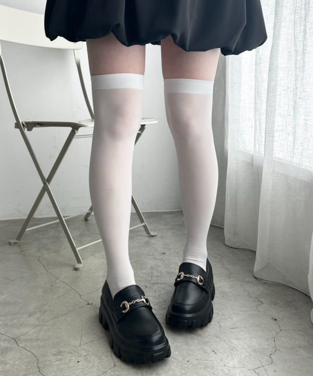 シアーハイソックス(23-25cm)/ホワイト（丈46cm）