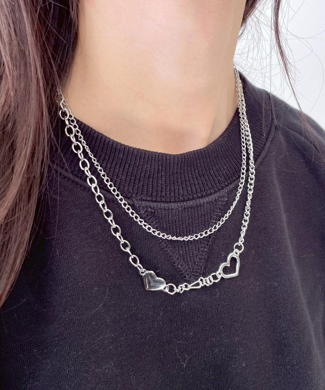 Lハートモチーフレイヤードネックレス/シルバー
