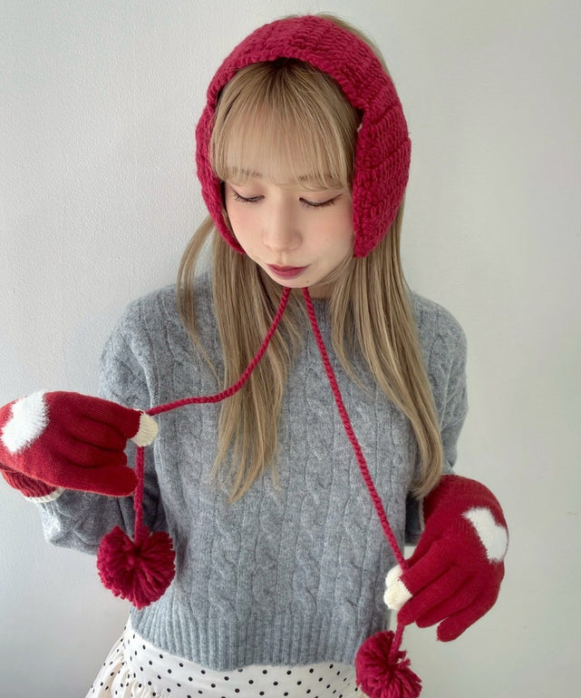 ポンポン付きイヤーマフ/ワイン