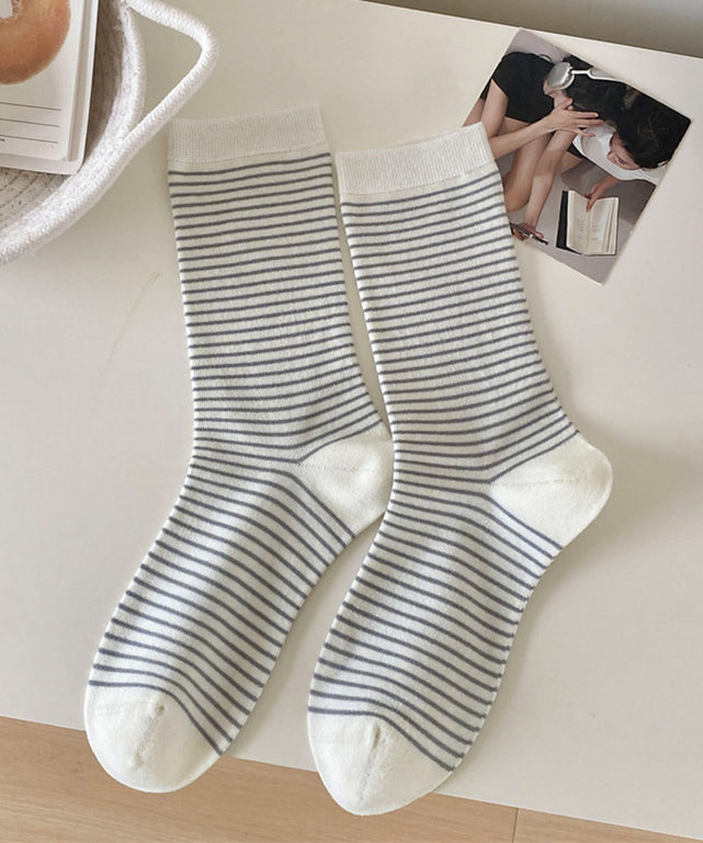 細ボーダーソックス(23-25cm)/ホワイト