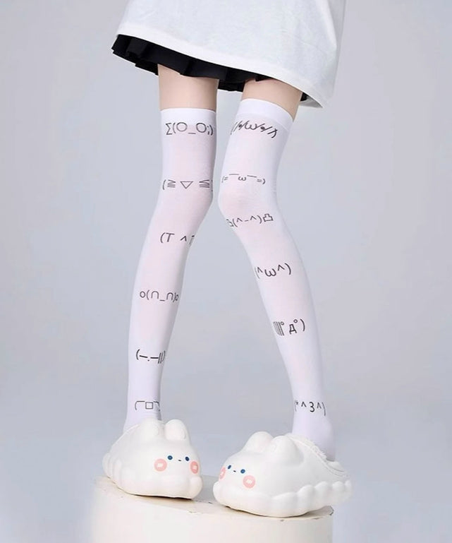 顔文字シアーニーハイソックス(23-25cm)/ホワイト