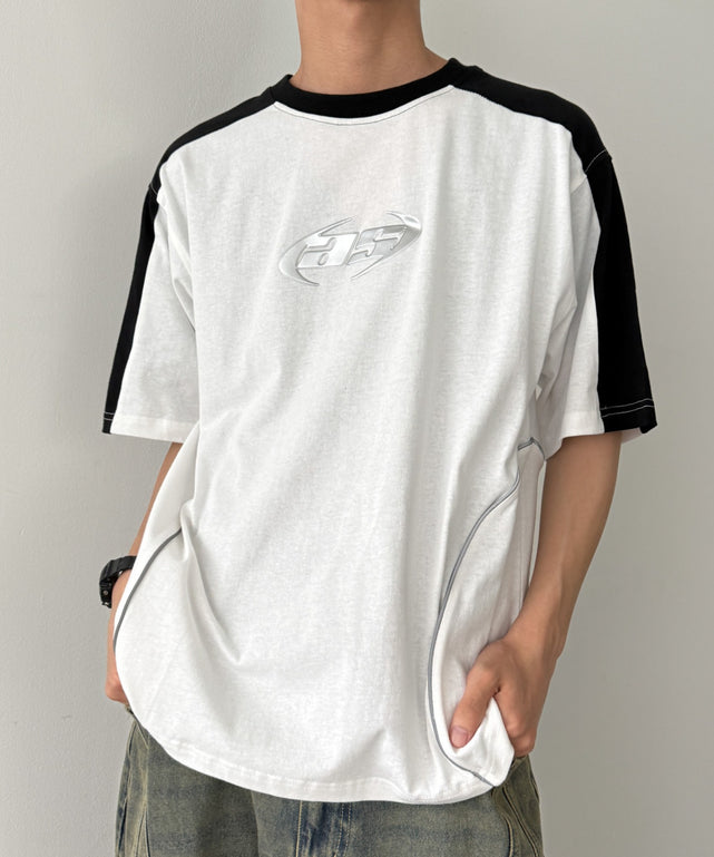 メタルプリントパイピングT（SS）/ホワイト モデル：175cm L着用
