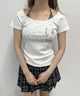 ホルターネックグラフィックTシャツ/ホワイト モデル：160㎝ F着用