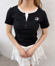 レースネックレイヤードTシャツ/ブラック モデル：160㎝ F着用