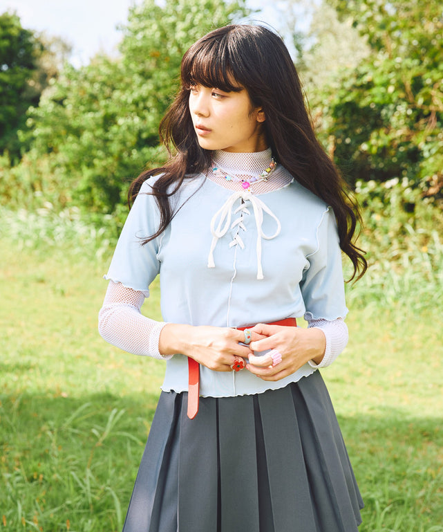 レースアップ配色メロウTシャツ/身長：164cm　サイズ1