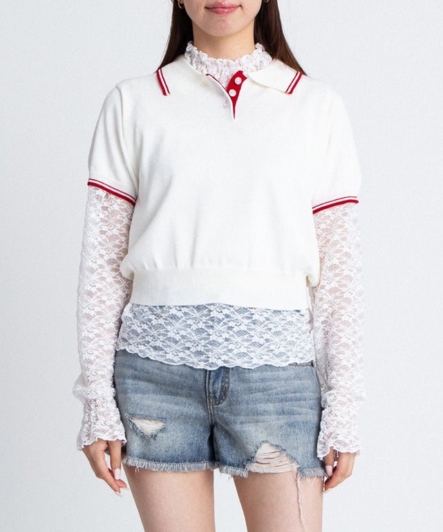 半袖ポロニット/身長：163cm　サイズ1
