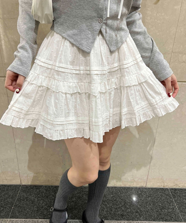 コットンレースティアードミニスカート