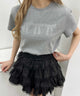 ビジューリボンTシャツ/グレー モデル：160㎝ F着用