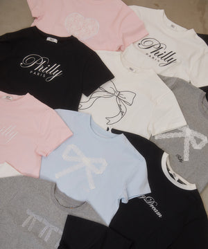リボンポイントスリーブTシャツ