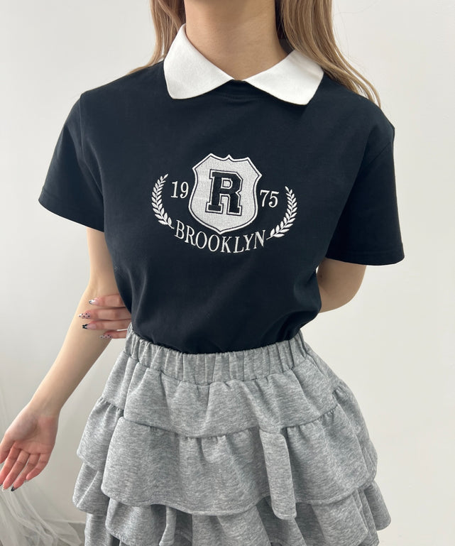 襟付きカレッジ刺繍Tシャツ