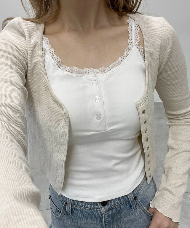 レースパイピングキャミ/ホワイト モデル：160㎝ F着用
