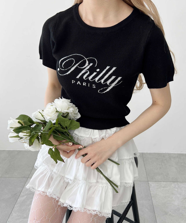 PHILLY半袖ジャガードニット/ブラック モデル：160㎝ F着用