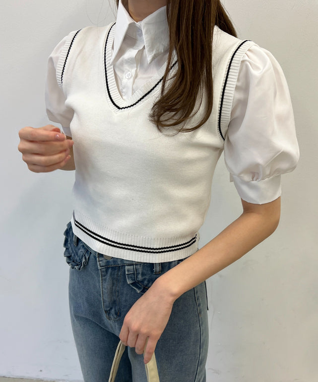 ラインベストドッキングシャツ/ホワイト モデル：160㎝ F着用