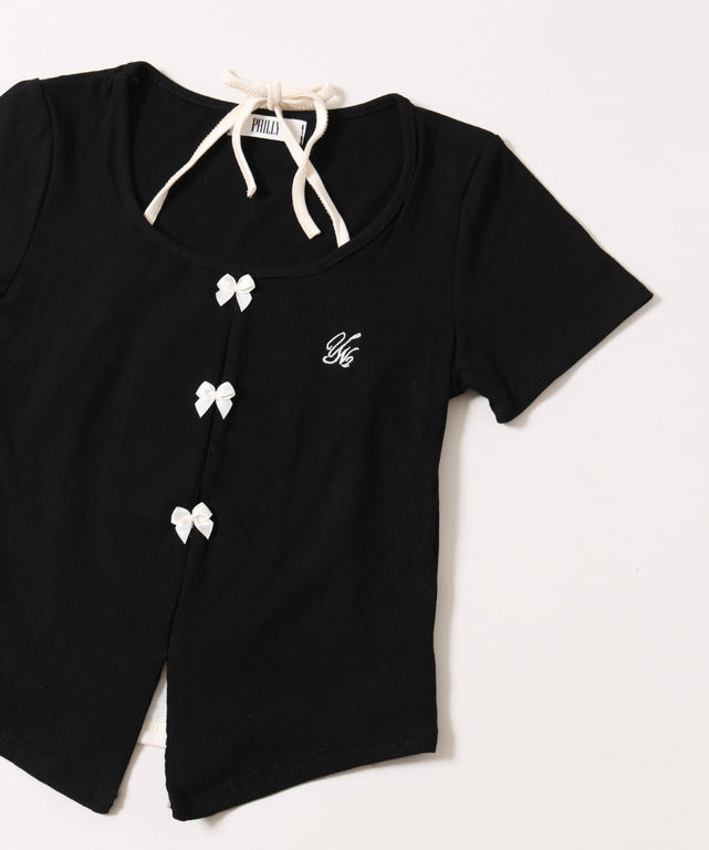 ミニリボンデザインホルターネックTシャツ