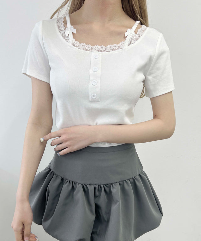 リボンキャミドッキングTシャツ/ホワイト モデル：160㎝ F着用