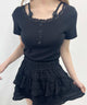 リボンキャミドッキングTシャツ/ブラック モデル：160㎝ F着用