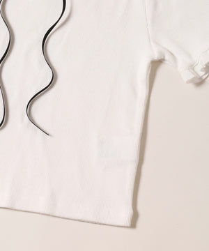 ロングリボンフリルリブTシャツ