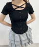 クロスデザインTシャツ/ブラック モデル：160㎝ F着用