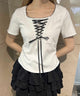 リボンレースアップTシャツ/ホワイト モデル：160㎝ F着用