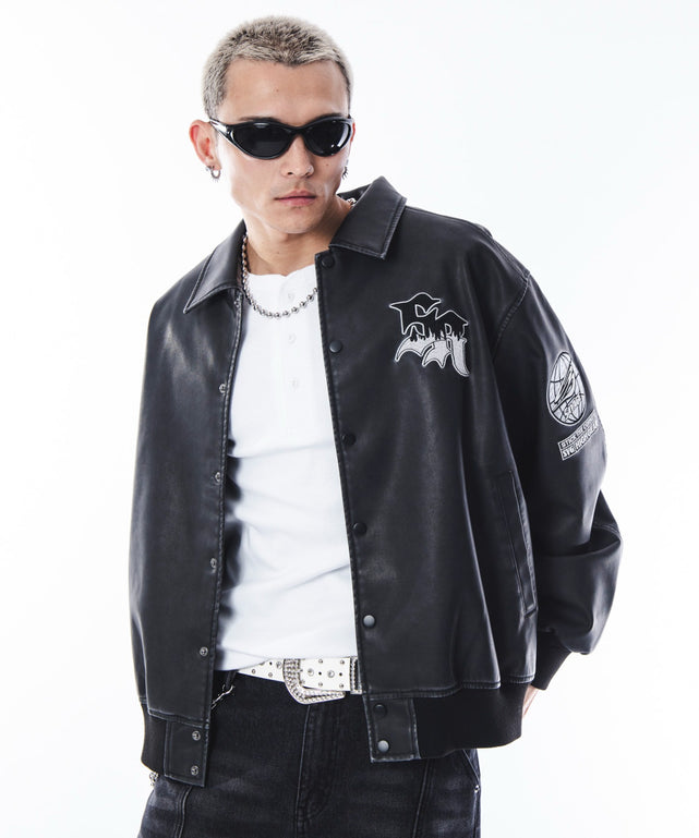 PUグラフィックスタジャン/ブラック　モデル：180cm L着用