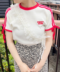 リボンポイント2ラインワッフルTシャツ