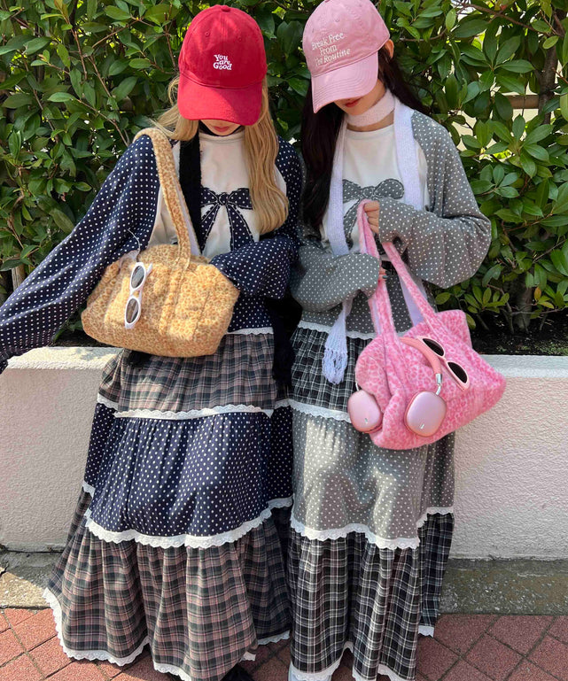 ドットラグランパッチワークロンT