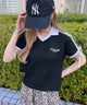 襟付きリボンワッフルTシャツ/ブラック モデル：160㎝ F着用