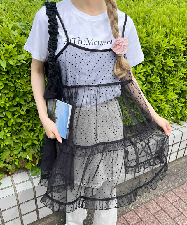 ドットシアーキャミミニワンピース/ブラック モデル：160㎝ F着用