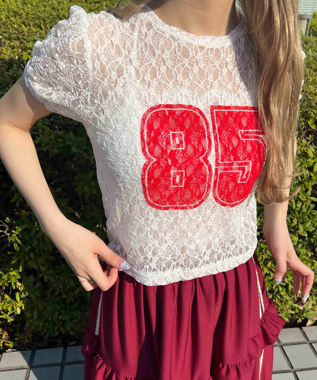 レースコンパクトTシャツ/ホワイト モデル：160㎝ F着用