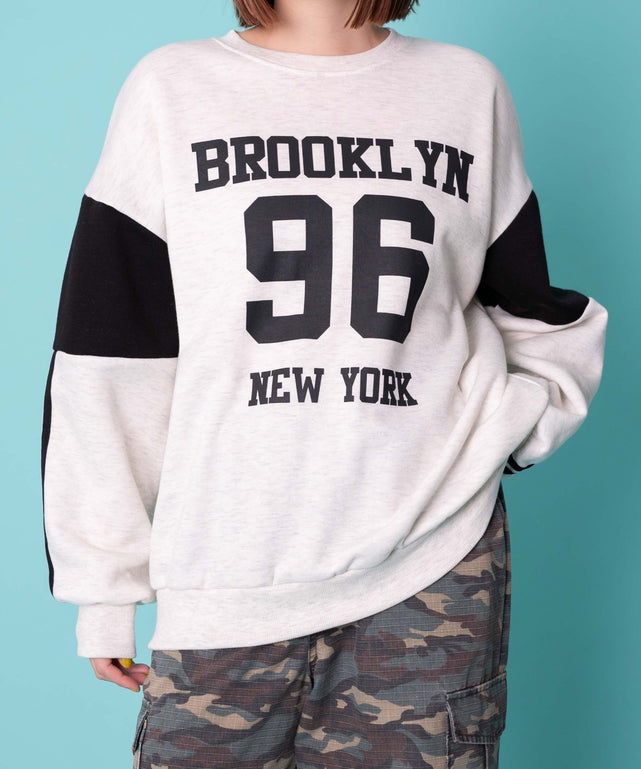 BROOKLYNナンバリングスウェット/杢グレー　モデル:155cm F着用