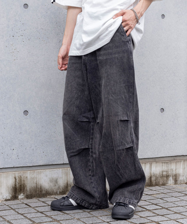 デニムパラシュートパンツ/ブラックスミクロ モデル：175cm L着用