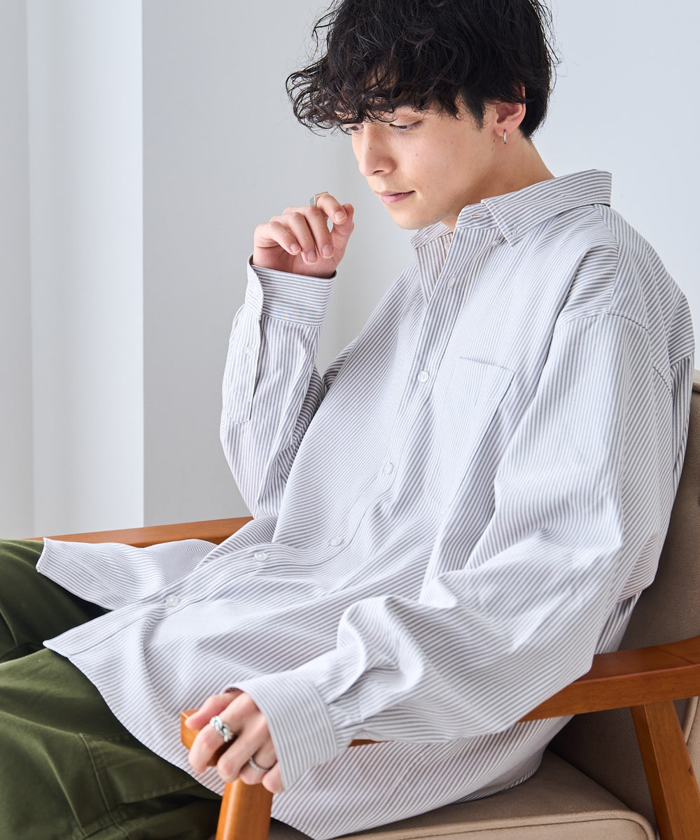 グレー系ストライプ モデル：175cm L着用