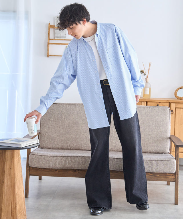 ブルー系ストライプ  モデル：175cm L着用