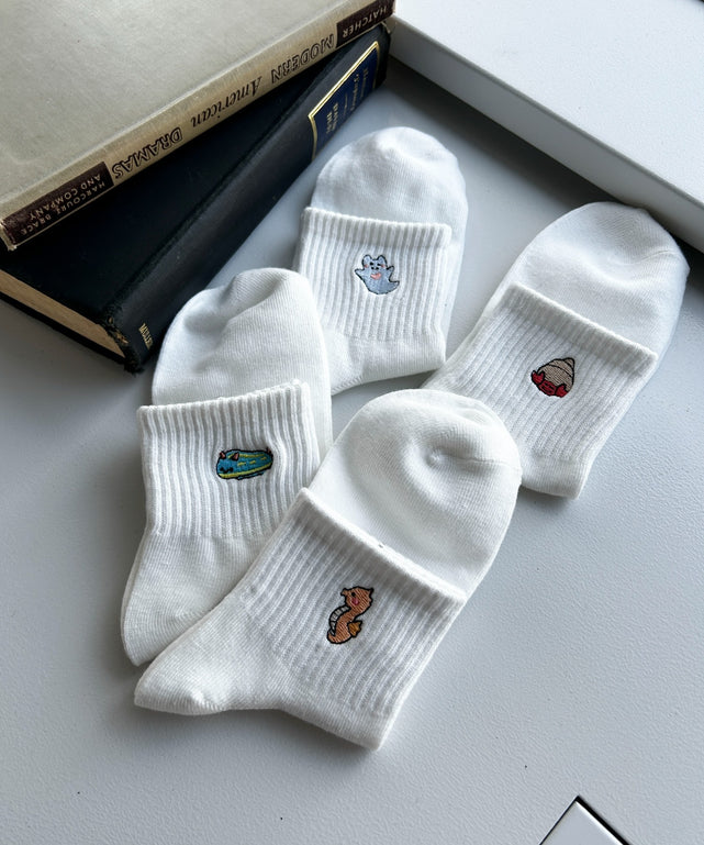 アニマル刺繍アンクル底パイルソックス(23-25cm)